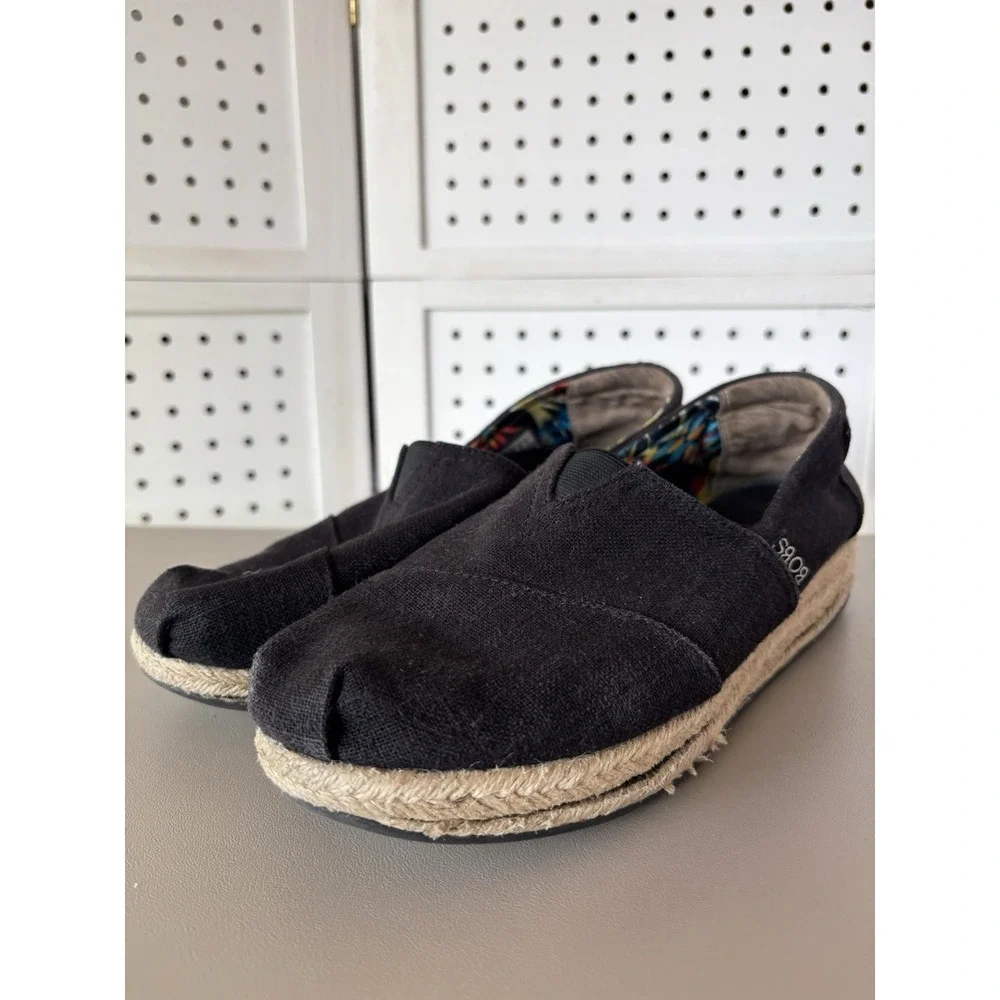 Skechers Bobs Shoes Womens 9 Highlights High Jinx Espadrille Loafer 34101 Black